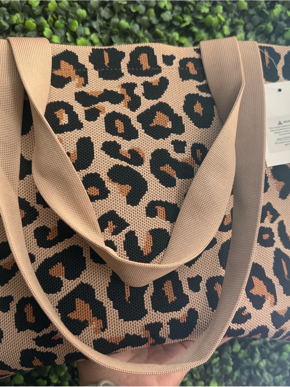 Leopard Print Knit Tote Bag in Tan and Black - Women's Carryall